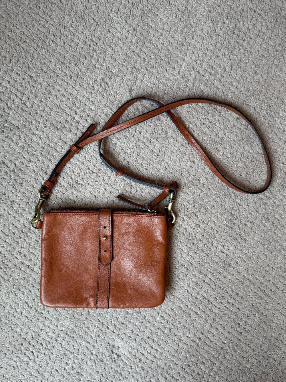 Genuine Leather Crossbody Organizer Bag – Cognac Brown Minimalist Purse